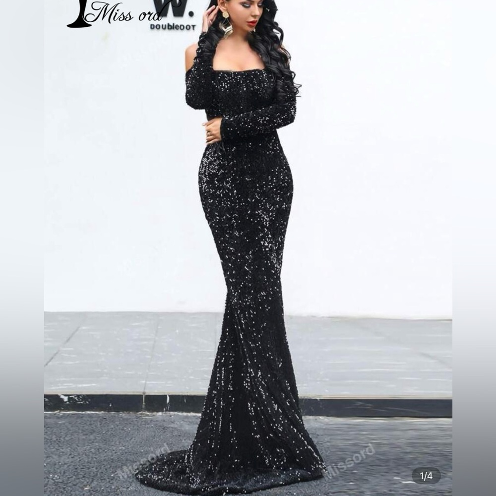 Elegant Black Sequin Evening Gown